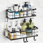 Moforoco Shower Caddy Shelf Organizer Rack, Self Adhesive Black Bathroom Shelves Basket, Home Farmhouse Wall Inside Organization and Storage Decor Rv Accessories, First Camper Apartment Essentials