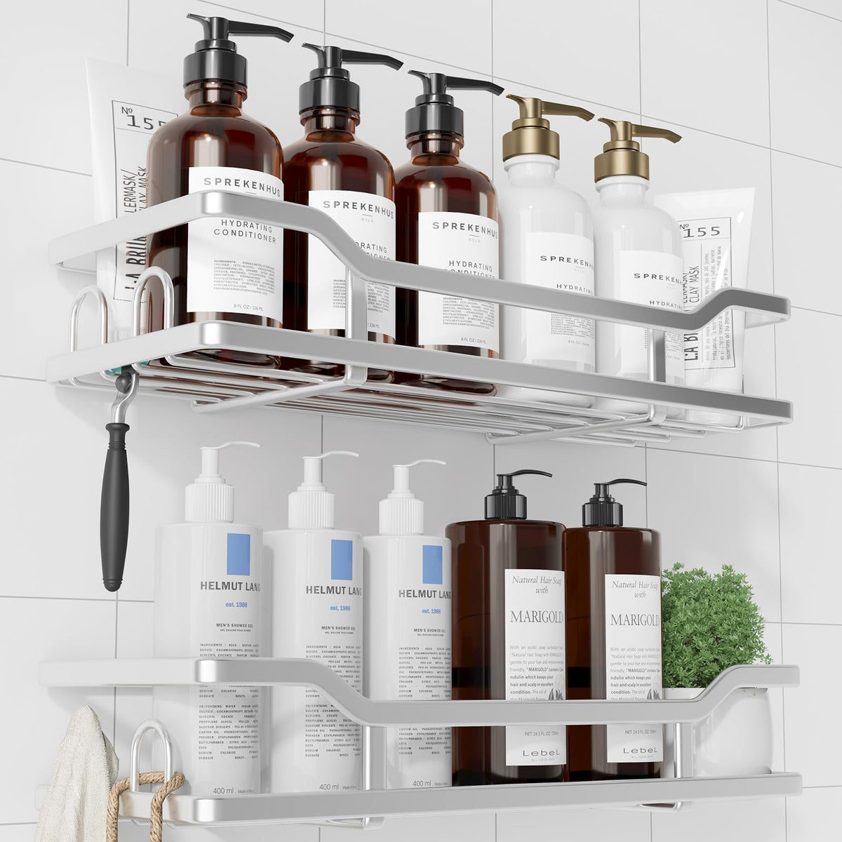 Kitsure Shower Caddy, Adhesive Shower Organizer, Large, Black