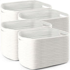 4 Pack Storage Baskets for Organizing, 12''Lx9''Wx8''H Woven Baskets for Storage Toys, Towels, Books, and Clothes, Cotton Rope Basket for Shelves with Handle