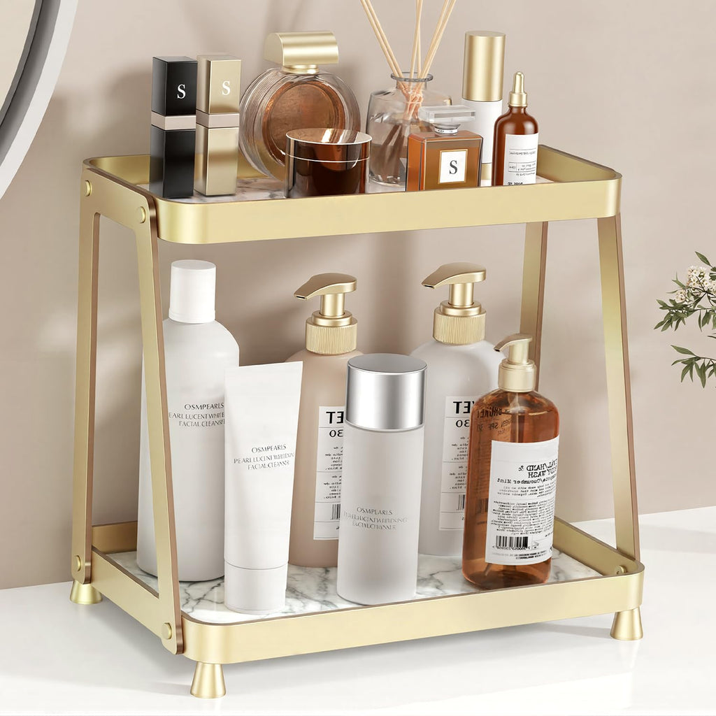 2-Tier Acrylic Bathroom Vanity Organizer, Gold