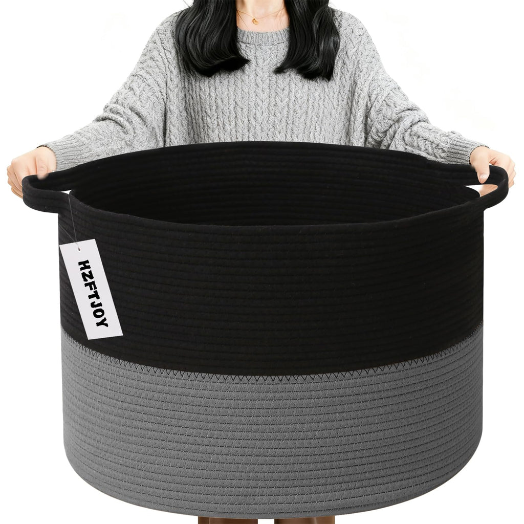 Large Woven Blanket Basket,65L Cotton Rope Laundry Basket