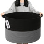 Large Woven Blanket Basket,65L Cotton Rope Laundry Basket