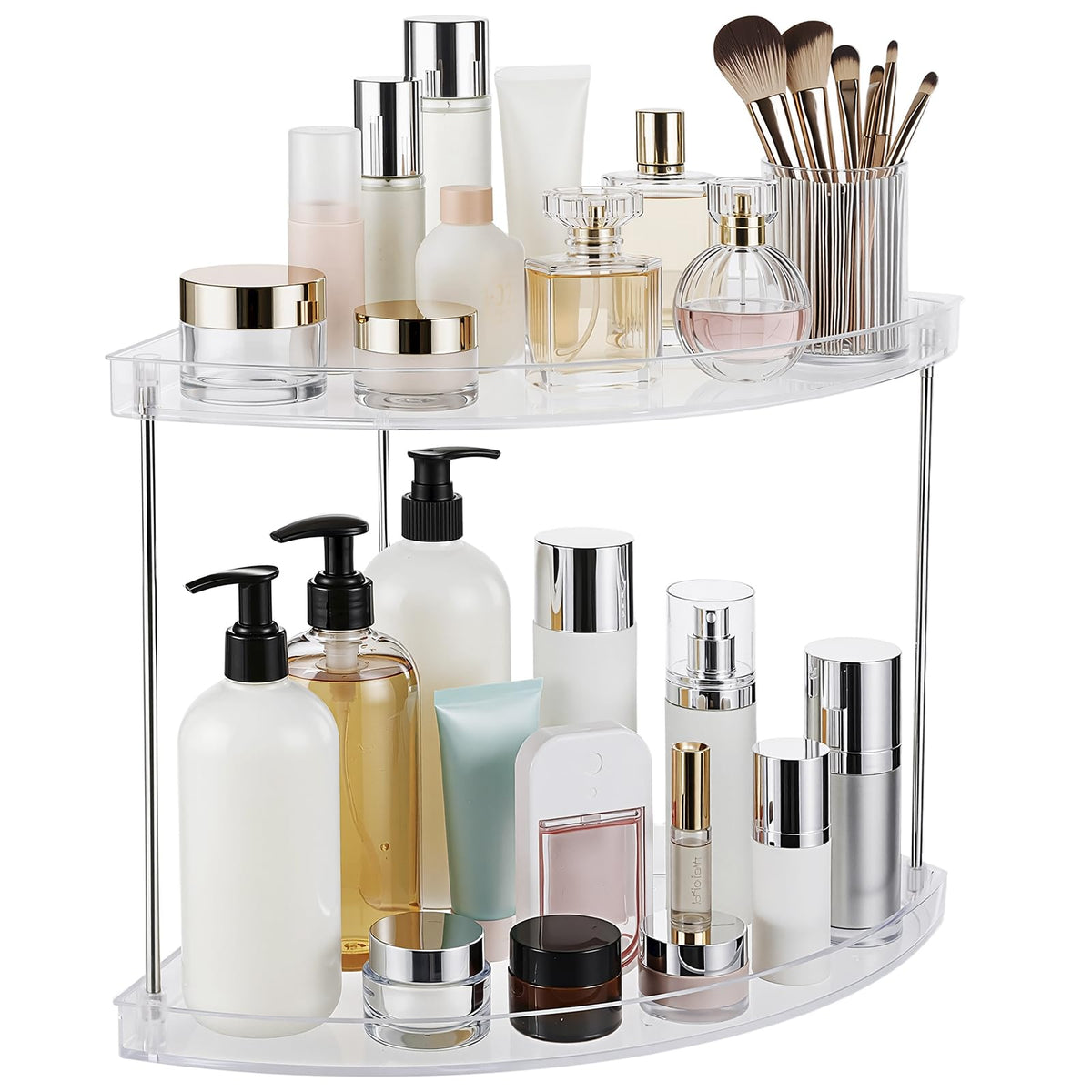2 Tier Bathroom Counter Organizer, Clear Vanity Shelf Organizer for Skincare & Perfume, Non-Slip Bathroom Counter Shelf for Small Spaces, Bathroom Vanity Organizer Countertop (Rectangular)