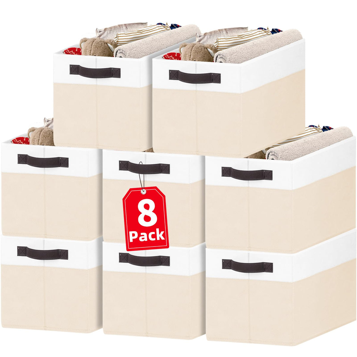 4 Pack Large Closet Storage Baskets Bins for Shelves | Fabric Closet Organizers and Storage with Handles Home Organization | Decorative Collapsible Baskets for Organizing Clothes Toy Nursery 14"x10"