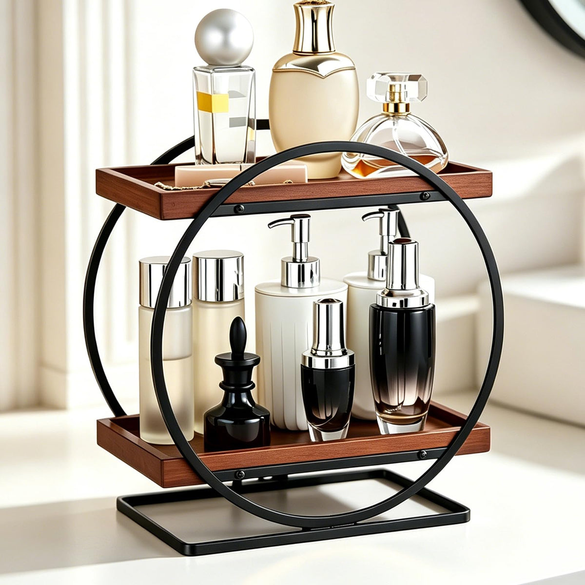 Bathroom Counter Organizer, 2-Tier Black Perfume Organizer Dresser