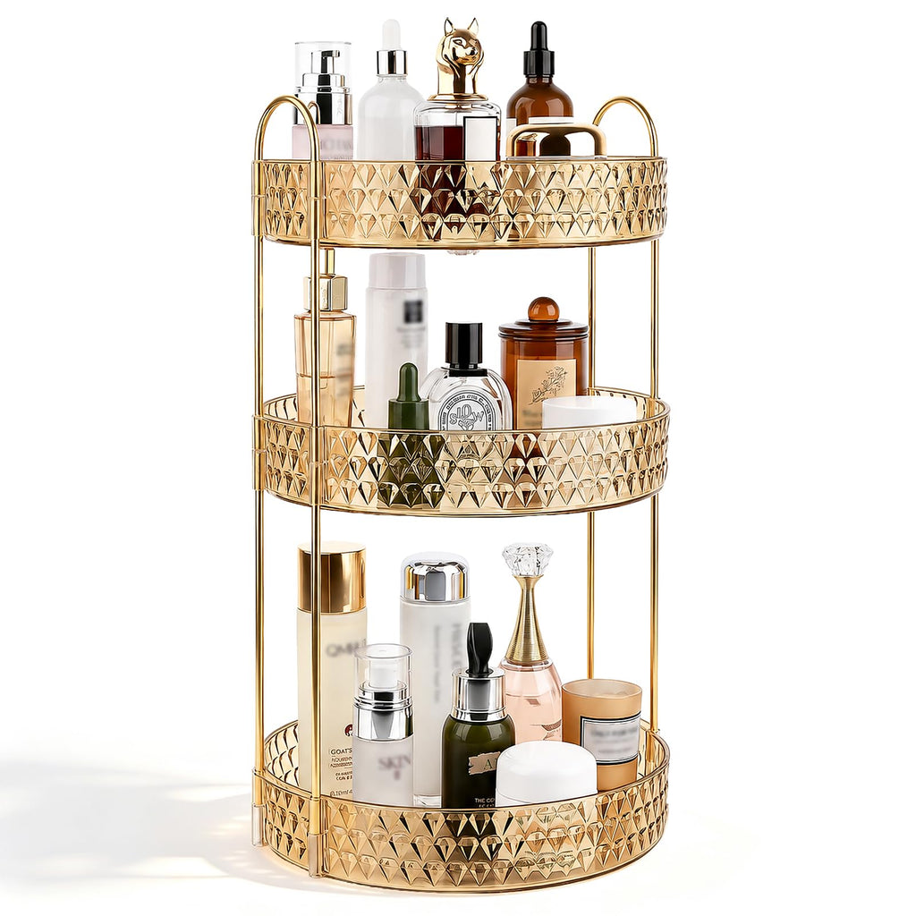 Large Capacity Rotating Makeup Organizer Perfume Stand Holder, 2 Tier Clear