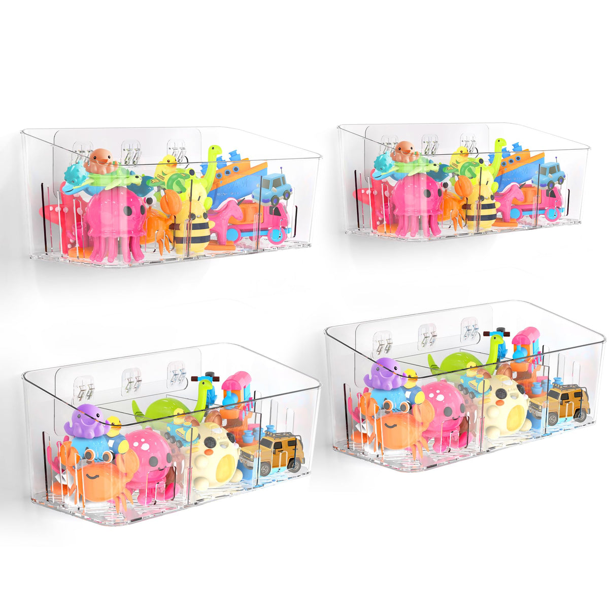 Bath Toy Storage 2 Packs, Large Bath Toy Holder - 3 Compartments, Quick-Dry