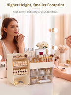 Booklov Small Makeup Organizer for Vanity Countertop, Cream