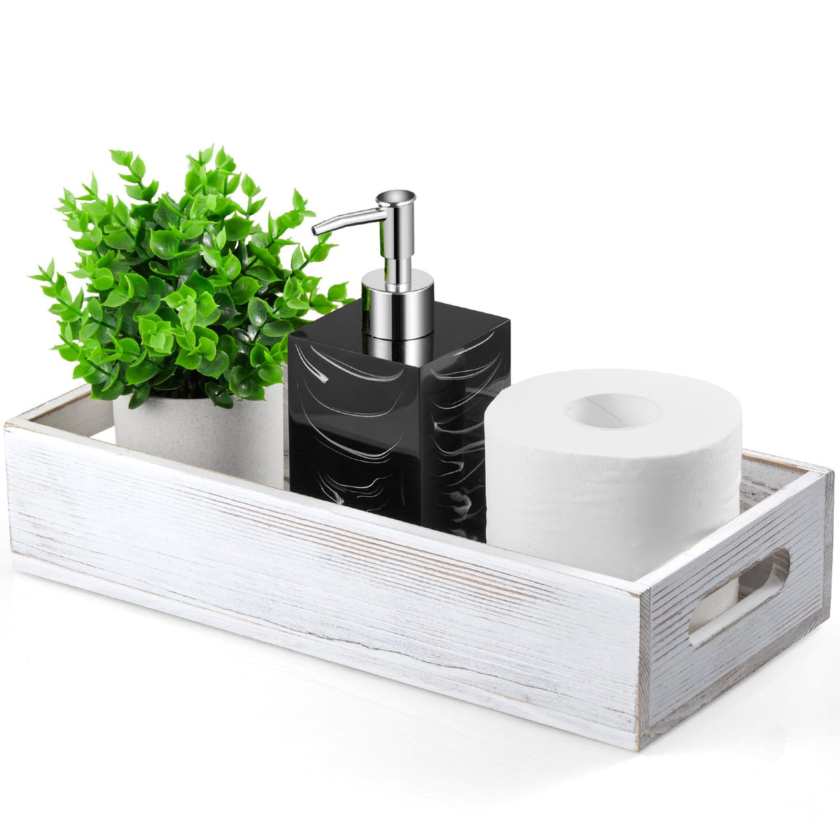 ALELION Black Bathroom Basket - Wooden Toilet Tank Paper Basket with Handle for Organizing - Back of Toilet Storage Organizer for Bathroom Tank Topper Counter - Black Bathroom Decor Box