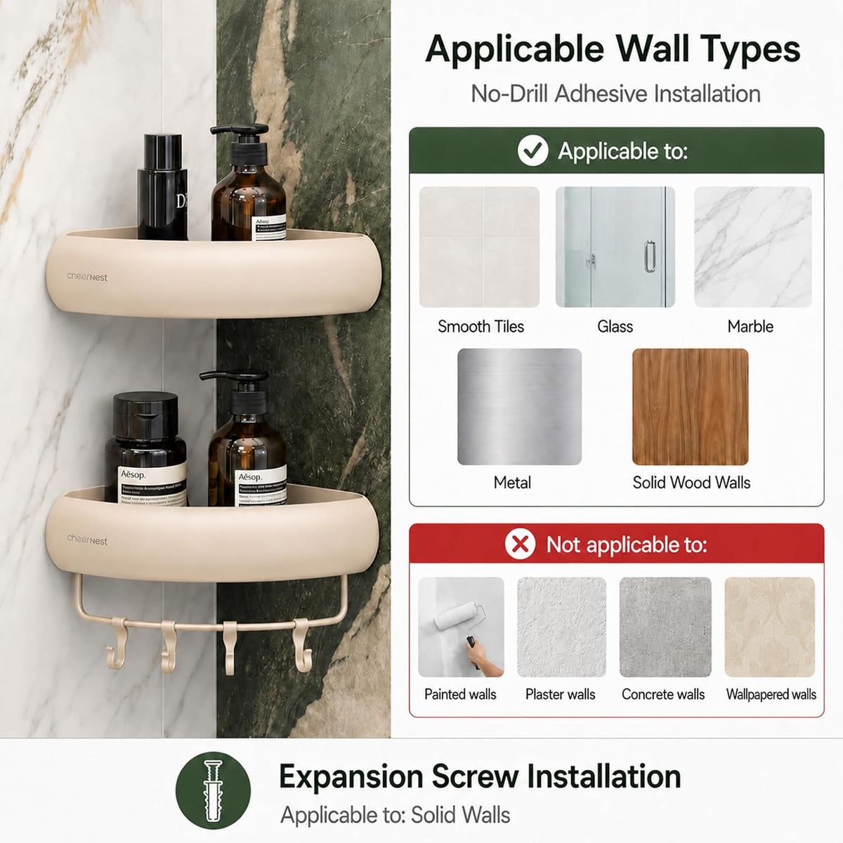 Corner Shower Caddy Adhesive, No Drilling Shower Organizer Shelf
