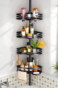 HAMITOR Shower Caddy Tension Pole: 4-Tier Adjustable Corner Organizer Black
