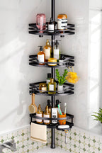 HAMITOR Shower Caddy Tension Pole: 4-Tier Adjustable Corner Organizer Black