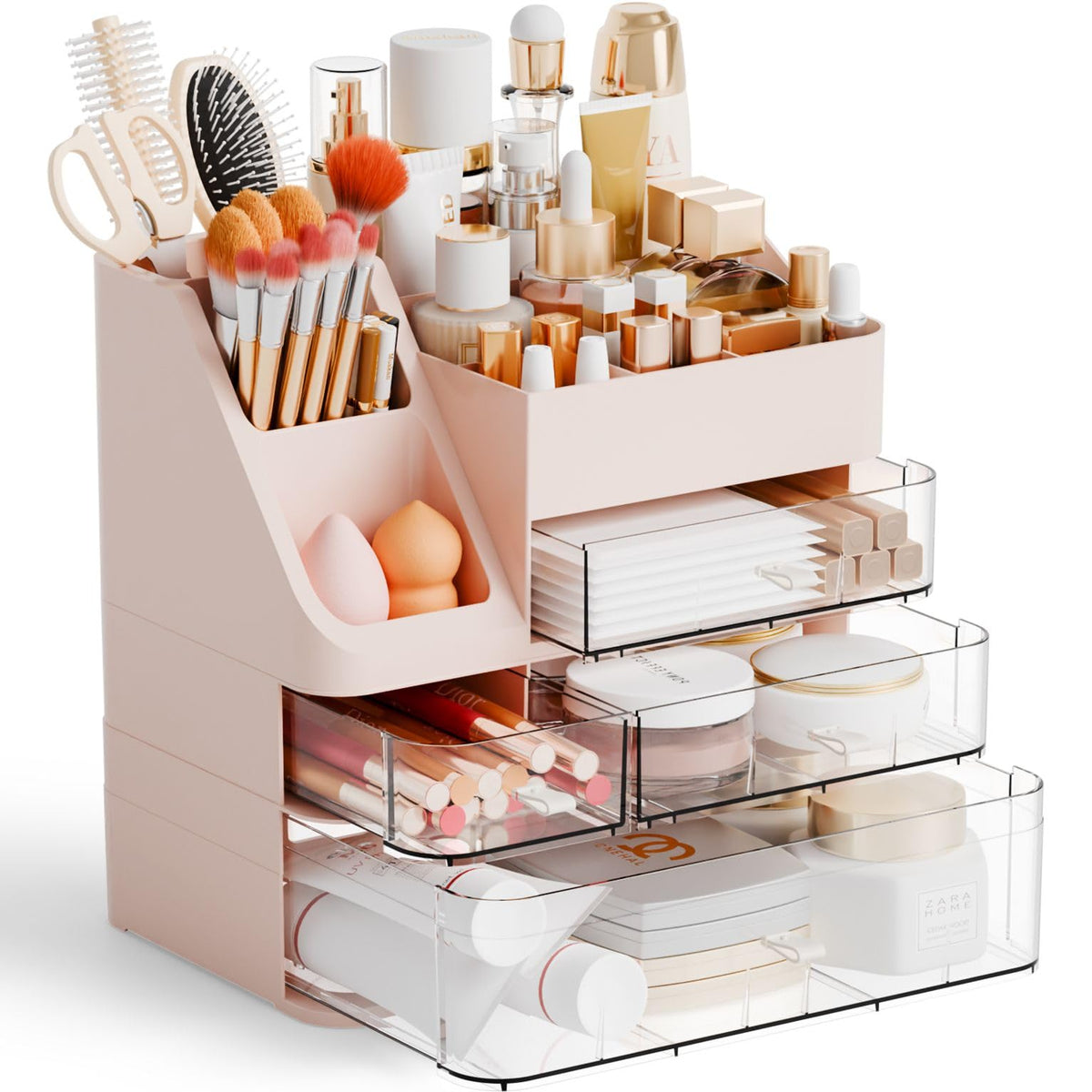 Yieach White Makeup Organizer Countertop,Large Cosmetics Storage Organizer for Make up Brush,Hair Products and Beauty Skincare Organizers,Plastic Makeup Holders and Organizers for Bathroom,Vanity,Desk
