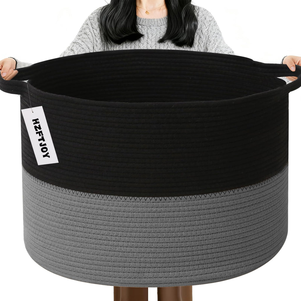 Large Woven Blanket Basket,65L Cotton Rope Laundry Basket