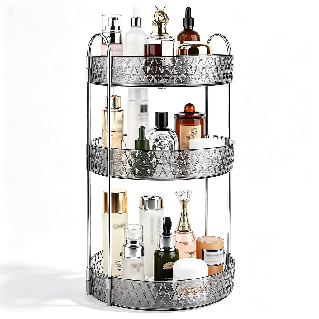 Large Capacity Rotating Makeup Organizer Perfume Stand Holder, 2 Tier Clear