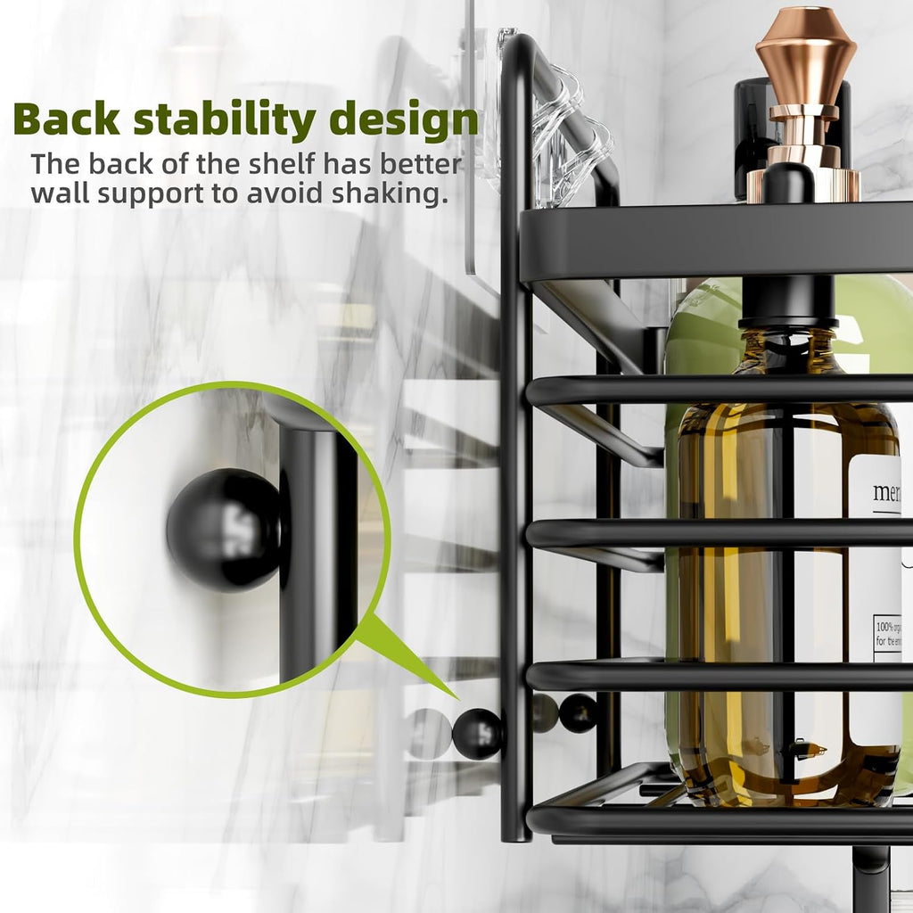 Yougai Shower Organizer with Soap Holder and Hooks for Bathroom (Black)