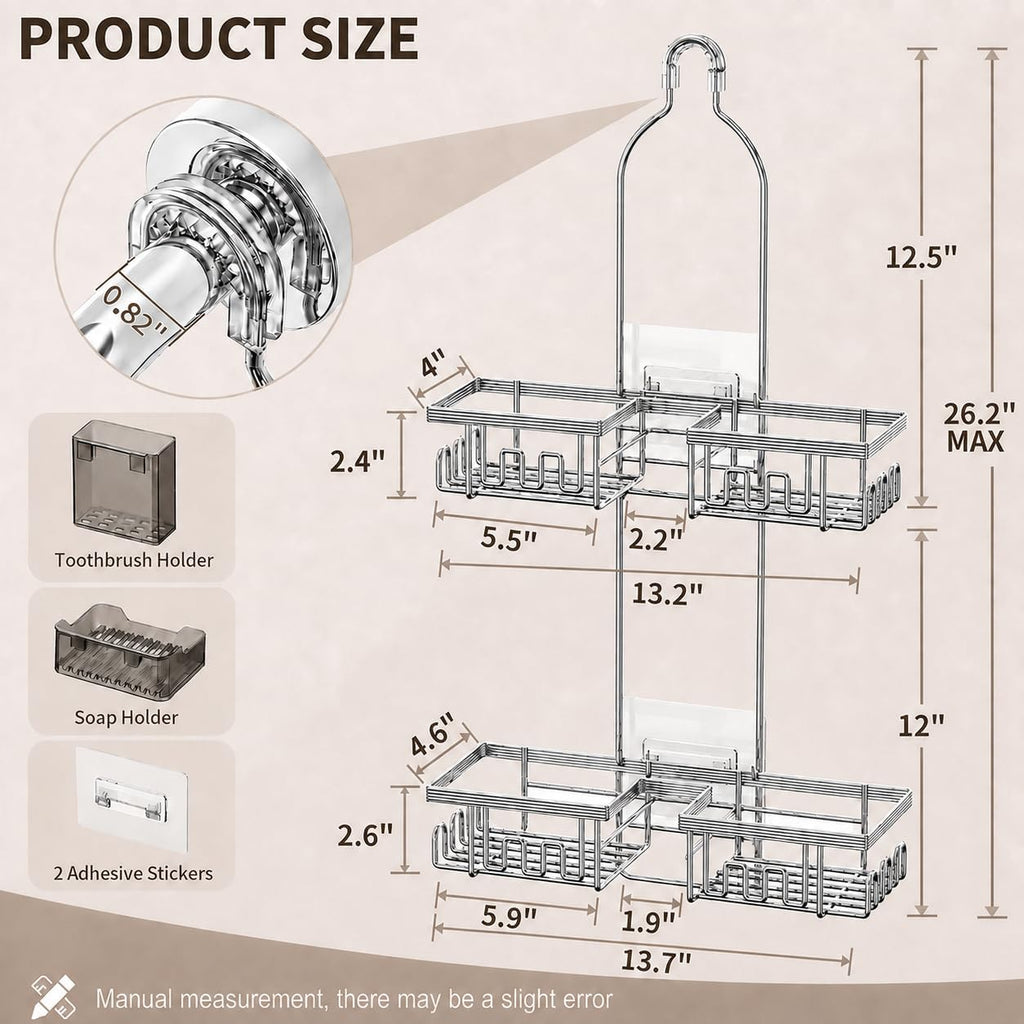 Adjustable Shower Caddy Hanging for Handheld Showerheads, Rustproof, Silver