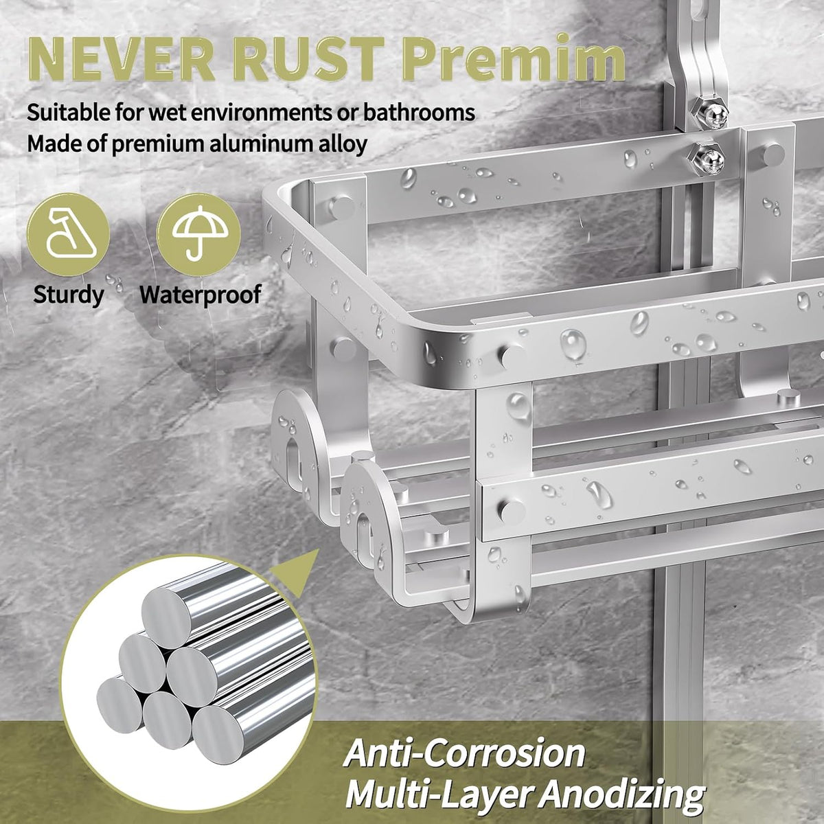 Aluminum Shower Caddy Hanging,Shower Caddy, Never Rust Shower Organizer