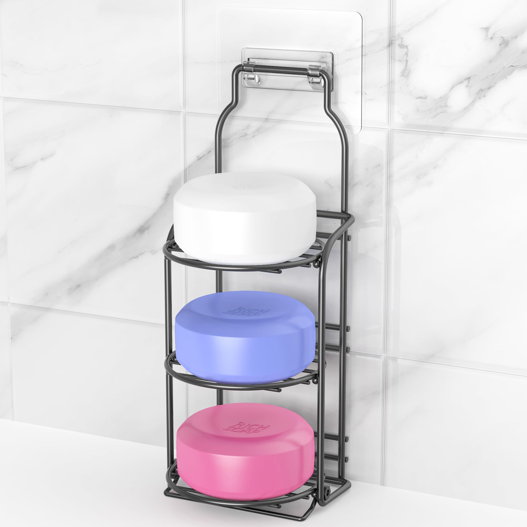 2-Tier Shower Soap Shampoo Bar Holder, Self Adhesive & Freestanding Draining Soap Dish Caddy for Bathroom Kitchen Wall Accesories, Apartment Essentials Decor