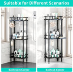 HapiRm Standing Corner Shower Caddy - 3 Tier Corner Shower Organizer with Soap Holder, Rustproof Stainless Steel Bathroom Shelf with 4 Hooks, Black