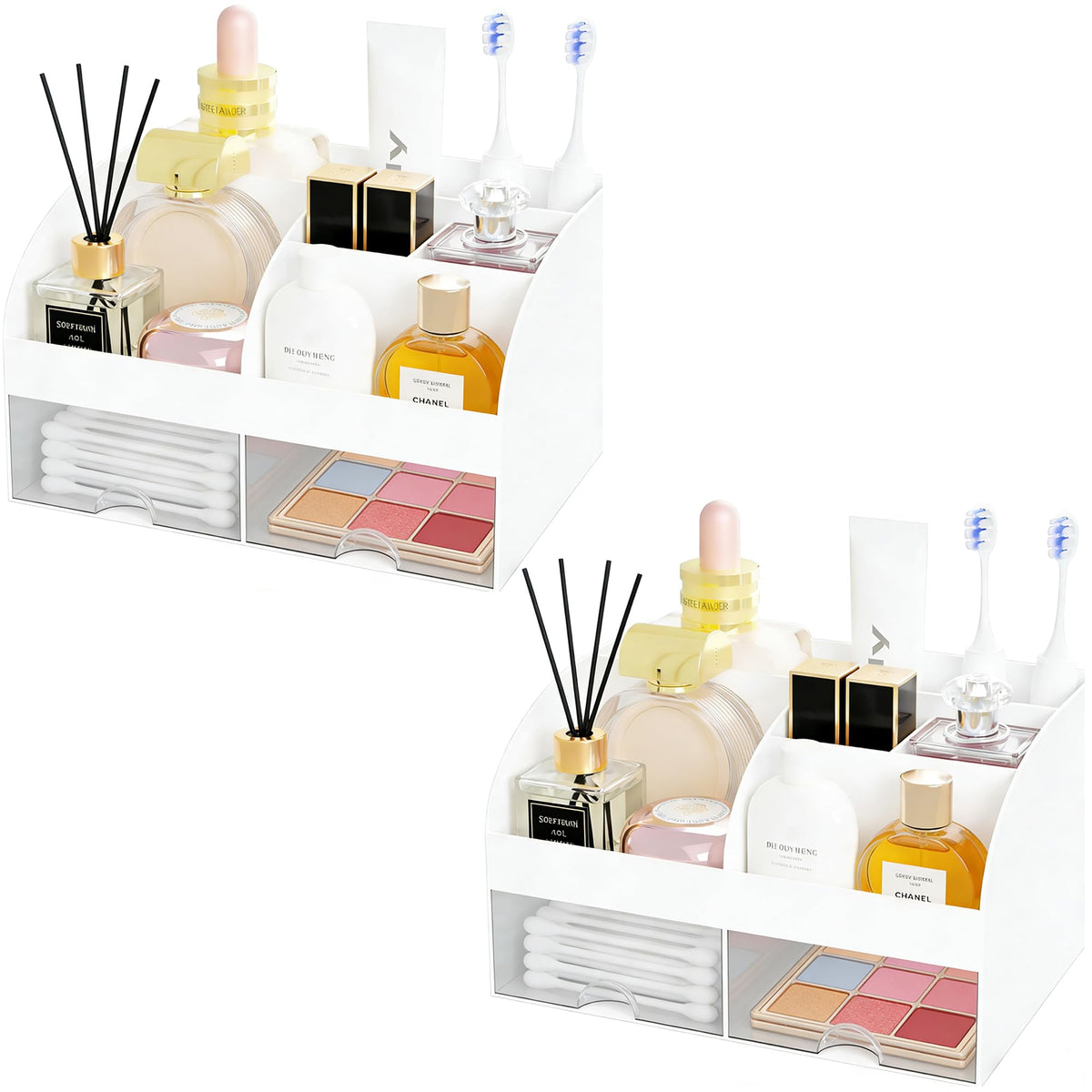 Makeup Organizer with 2 Drawers, Countertop Cosmetic Storage for Vanity