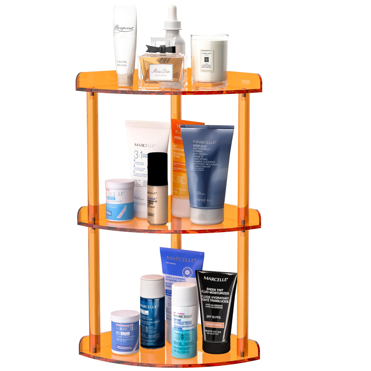 Sezanrpt 2 Tier Countertop Corner Organizer Shelf 7x7x8 Inch, Acrylic Bathroom Organizer Corner Shelf for Countertop, Clear Vanity Storage Organizer for Skincare, Cosmetics, Perfume