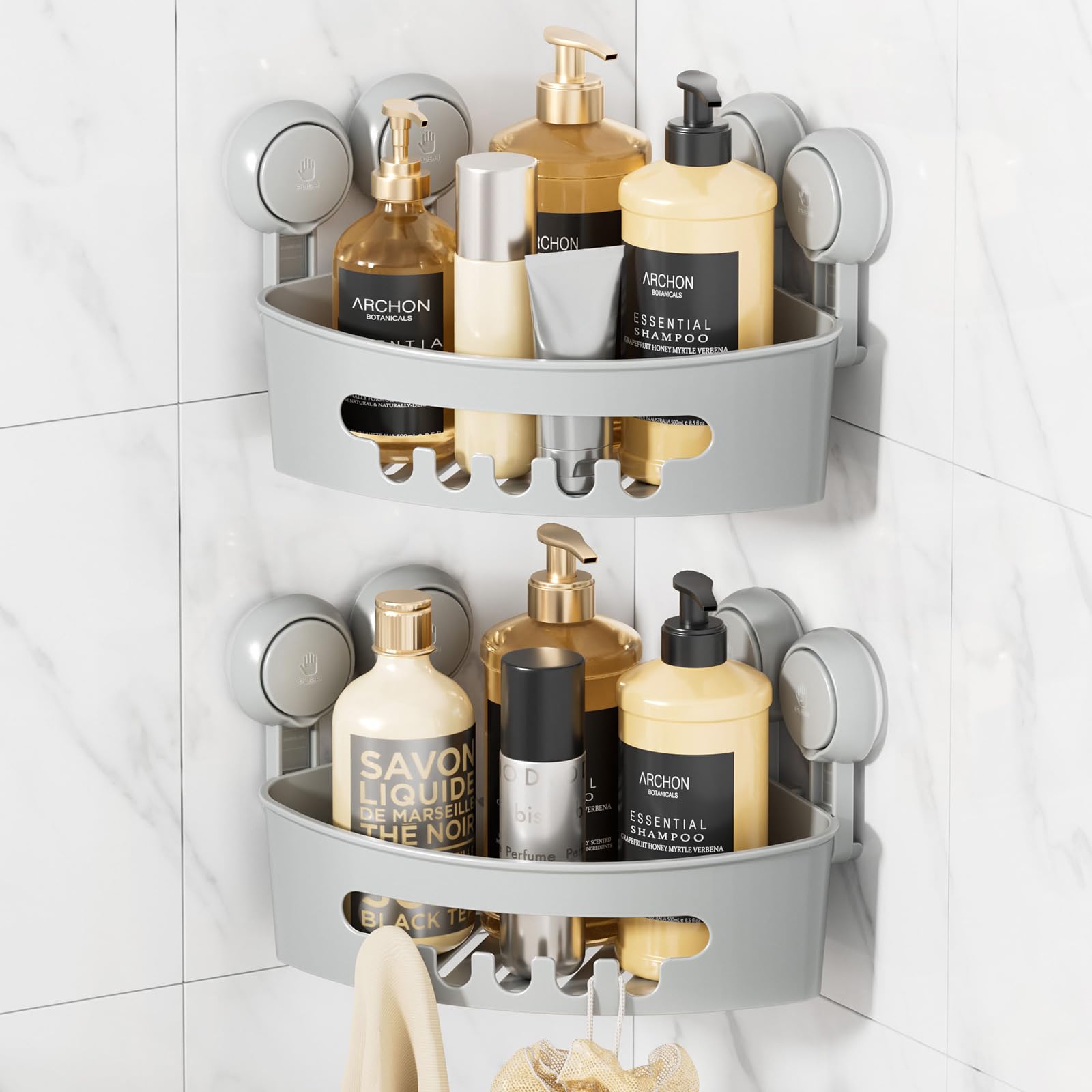 LEVERLOC Corner Shower Caddy Suction Cup, shower shelves suction cup, White