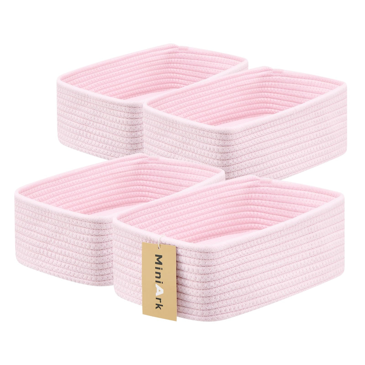 MiniArk Small Storage Baskets for Organizing | Closet Organizer Bins | Shelf Toy Basket | Woven Rope Baskets | Cube Decorative Box | Shallow Basket | L11.5xW7.5xH4.7| Brown