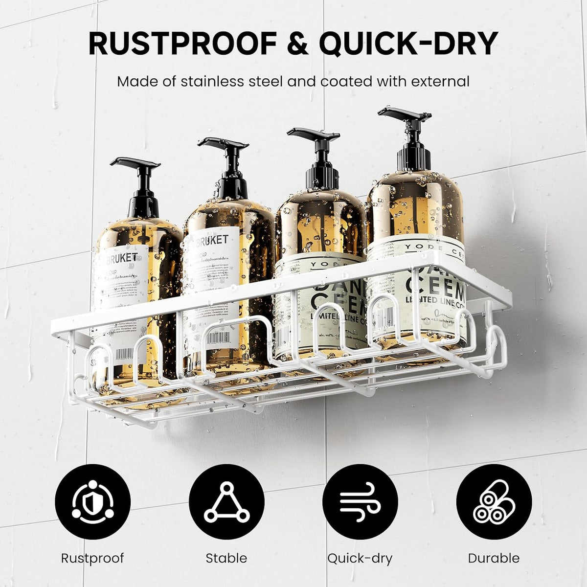 Shower Caddy, 3 Pack Shower Shelves for Inside Bathroom, Rustproof Adhesive Bathroom Organizer with Soap Holder, No Drilling Washroom Organizers and Storage for Bathtub Room, Matte white
