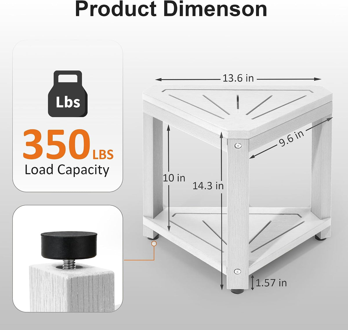 Corner Shower Stool 14in Small Bench Storage Shelf White