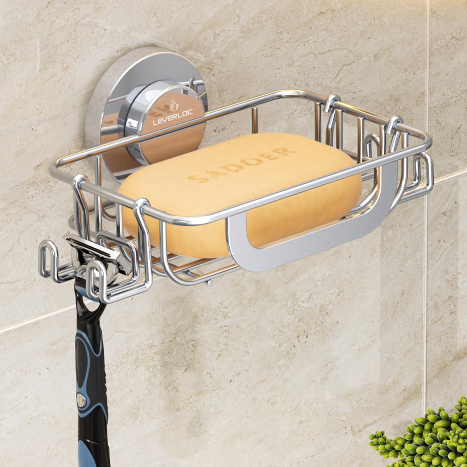 LEVERLOC Soap Holder, Soap Dish for Shower, Suction Cup Bar Soap Holder