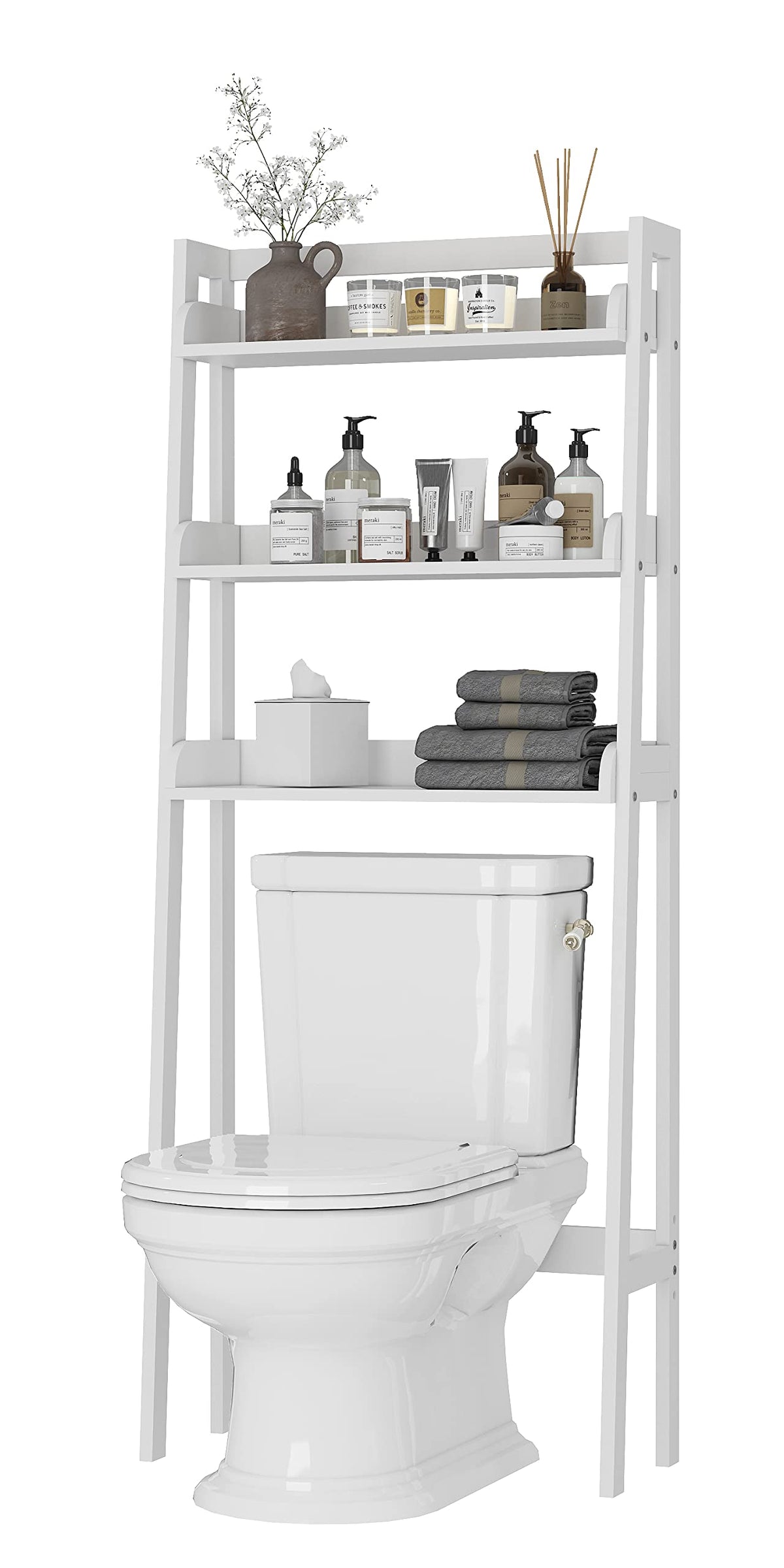 UTEX Over Toilet Bathroom Organizer, 3-Tier Storage Shelf Rack, Wood Grain