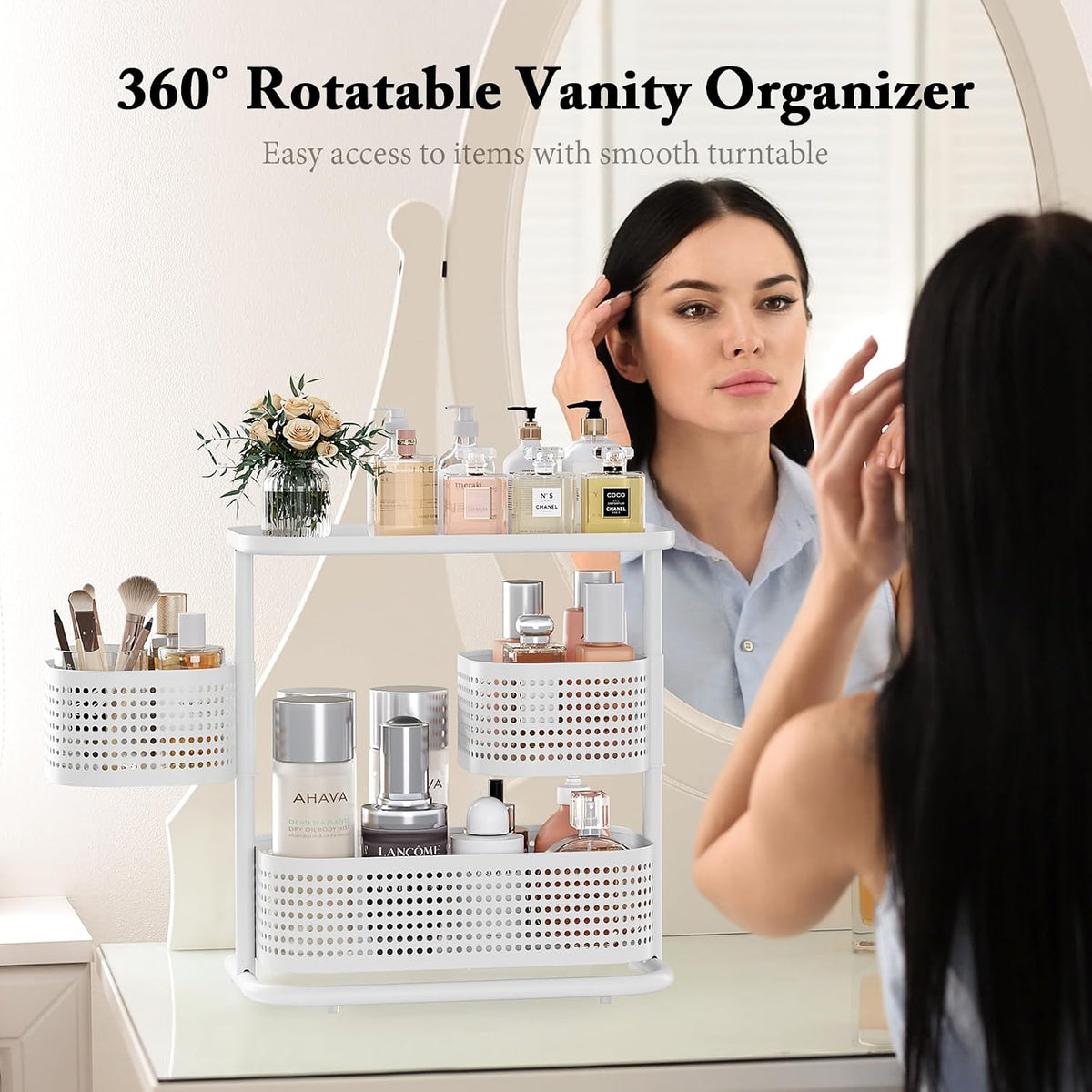 KINGRACK Metal Bathroom Counter Organizer，Rotating Countertop Storage Shelf