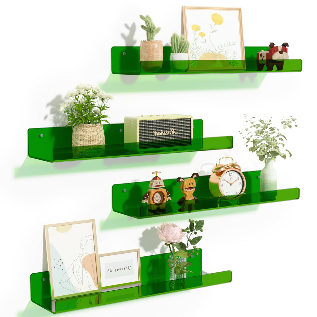 upsimples 4 Pcs 15" Acrylic Shelves for Wall Storage and Organizer, Clear