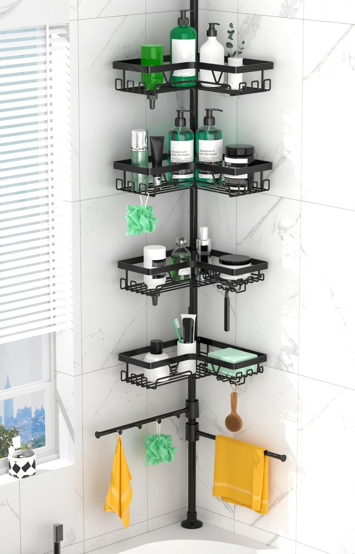 DAOYA Corner Shower Caddy Tension Pole 4 Tier Shower Caddy Organizer Black