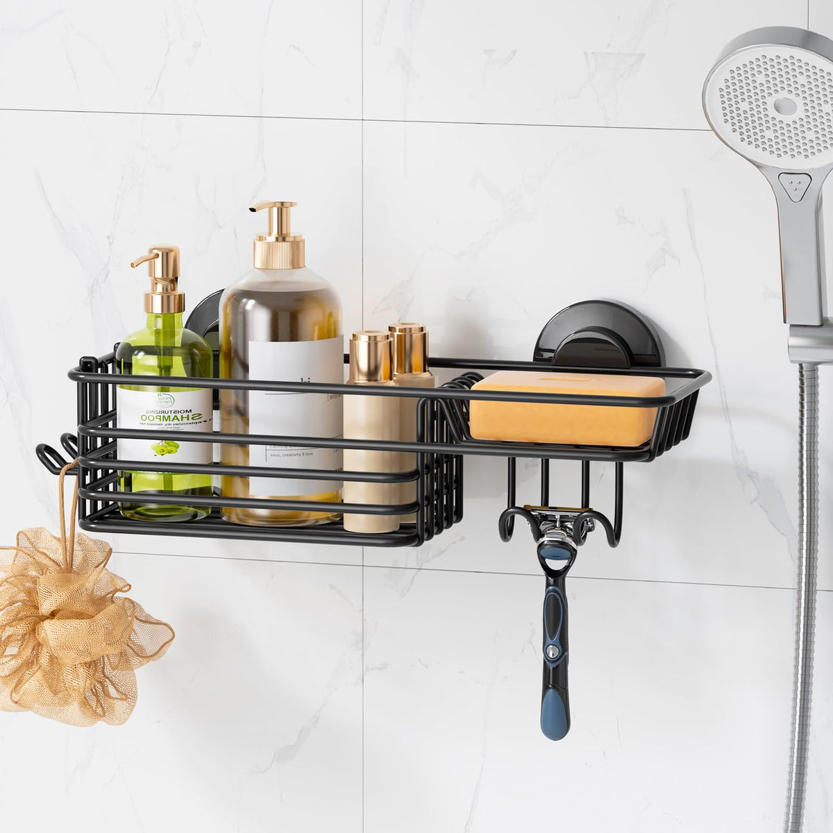 LEVERLOC Shower Caddy Suction Cup, 2 Pack Suction Shower Shelf With Hooks