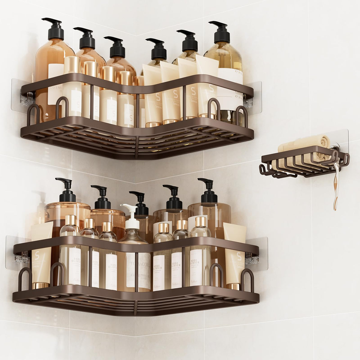 Veken Corner Shower Caddy 3-Pack, Advanced Rustproof Design&Stable Storage