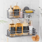 LEVERLOC Shower Caddy Suction Cup, 2 Pack Suction Shower Shelf With Hooks