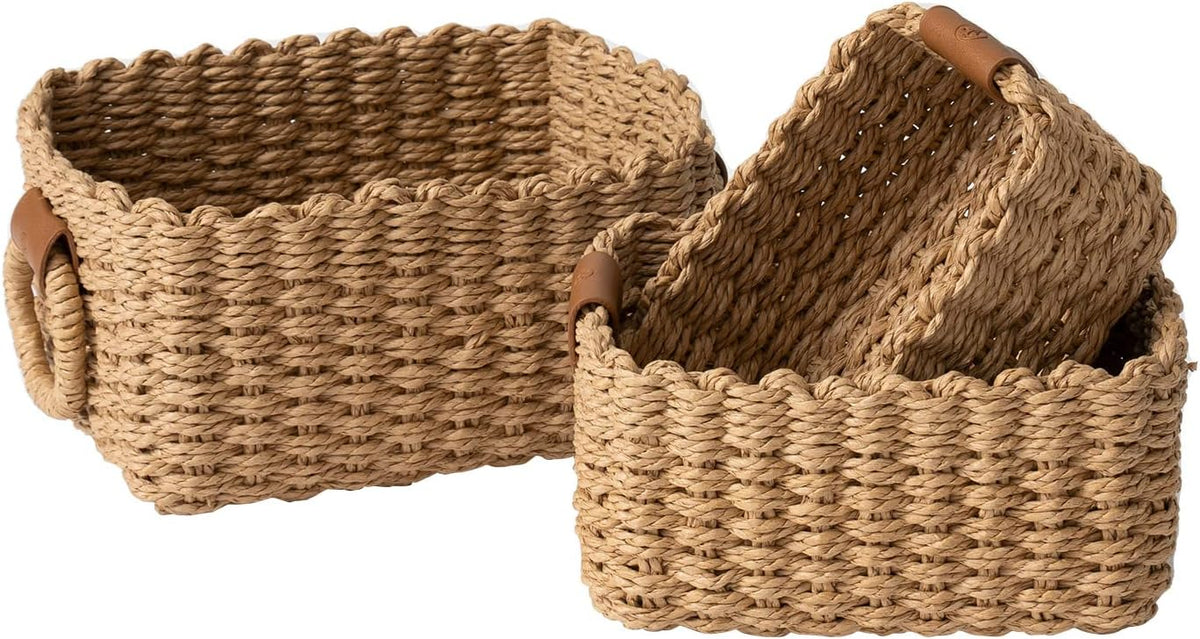 LA JOLIE MUSE Small Wicker Baskets for Organizing, Desert 3 Pack