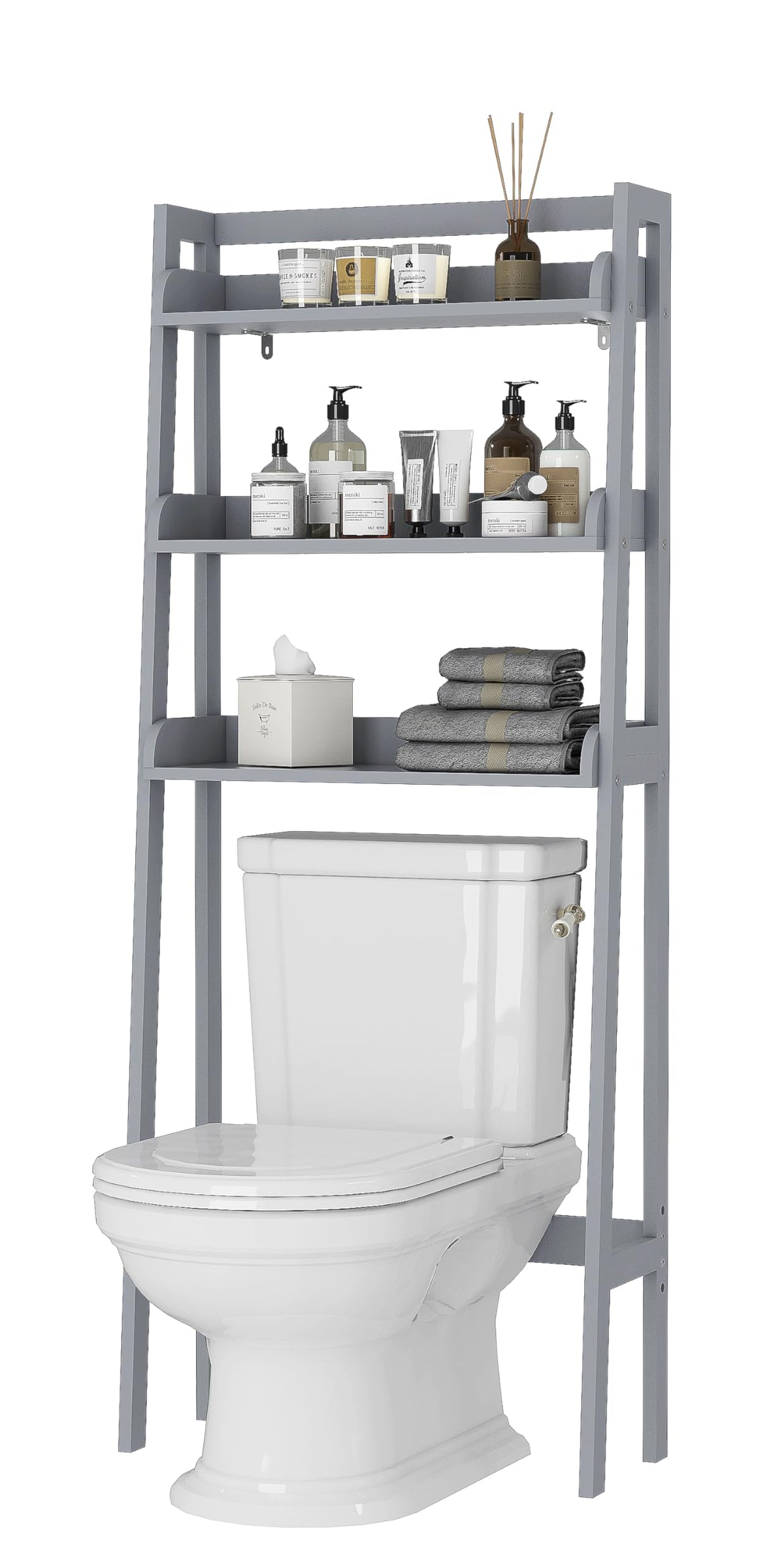 UTEX Over Toilet Bathroom Organizer, 3-Tier Storage Shelf Rack, Wood Grain