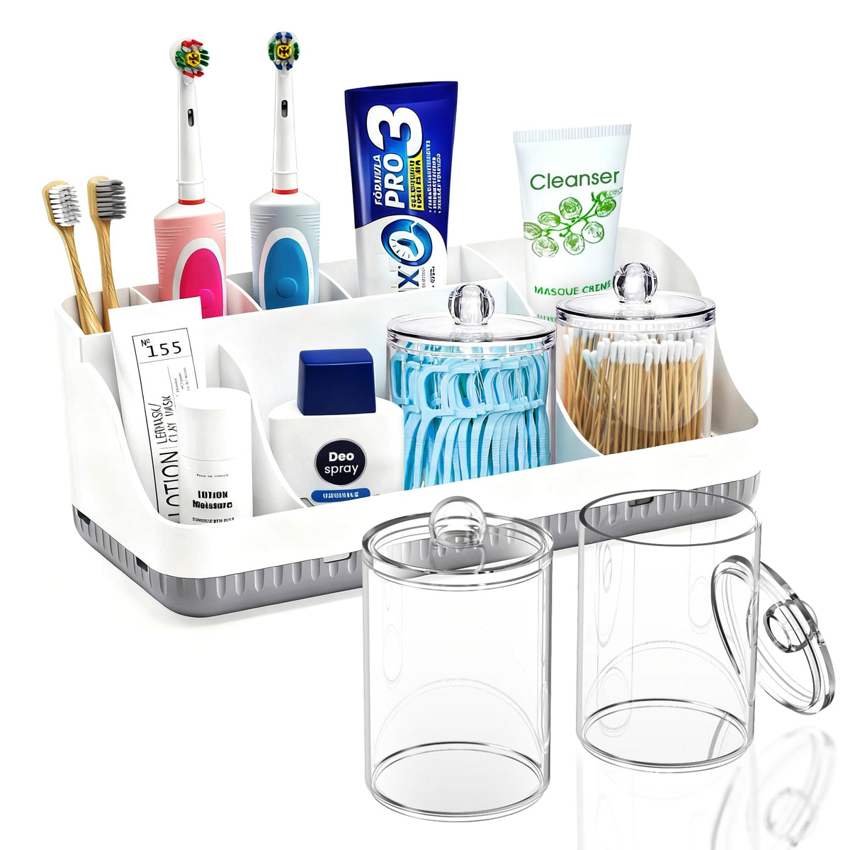 Bathroom Counter Organizer and Storage, 7 Slots Detachable Toothbrush Holders for Bathrooms, Anti-Slip Electric Toothbrush and Toothpaste Holder Countertop Vanity Organizer Accessories for Adults Kids