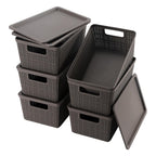 6 Pack Plastic Storage Baskets with Lid,White Stackable Bins