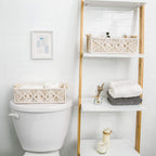 Mkono 2Pc Macrame Storage Basket, Boho Decor Toilet Paper Holder, Ivory
