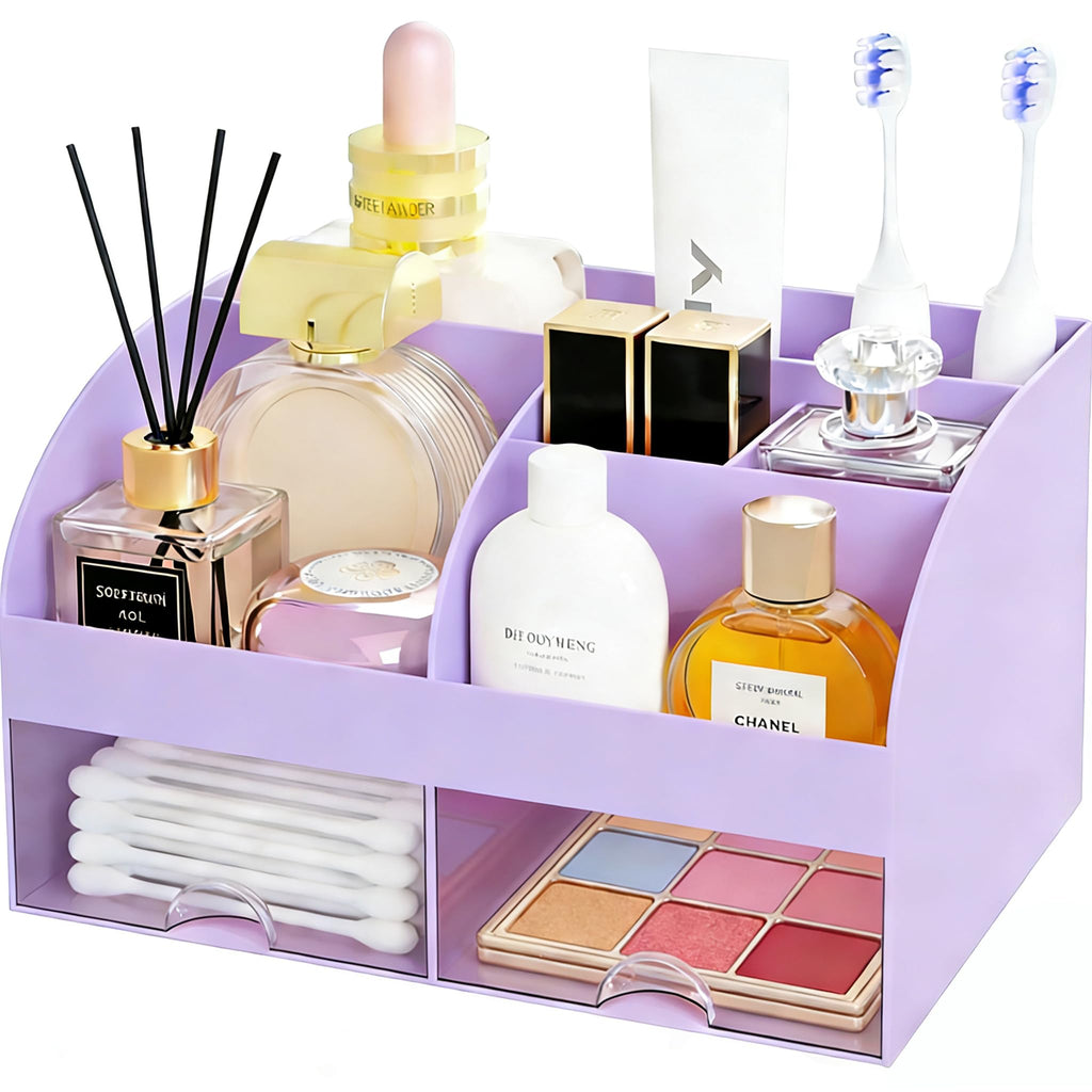 Makeup Organizer with 2 Drawers, Countertop Cosmetic Storage for Vanity