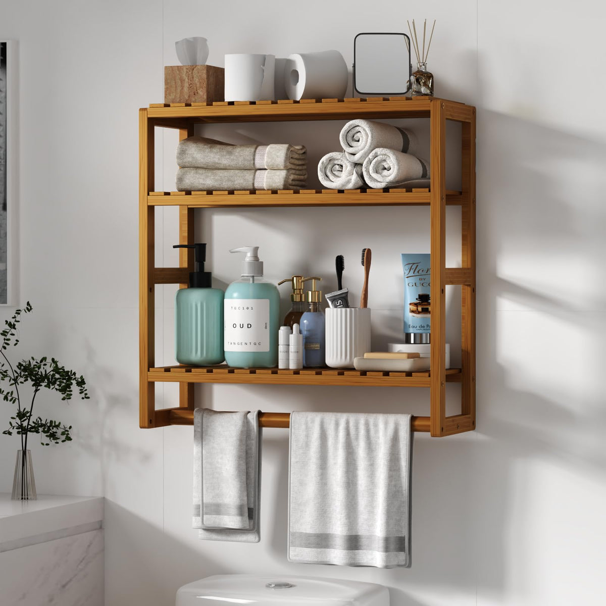 Galood Over The Toilet Storage Bathroom Shelves Wall Mounted 3 Tier Black