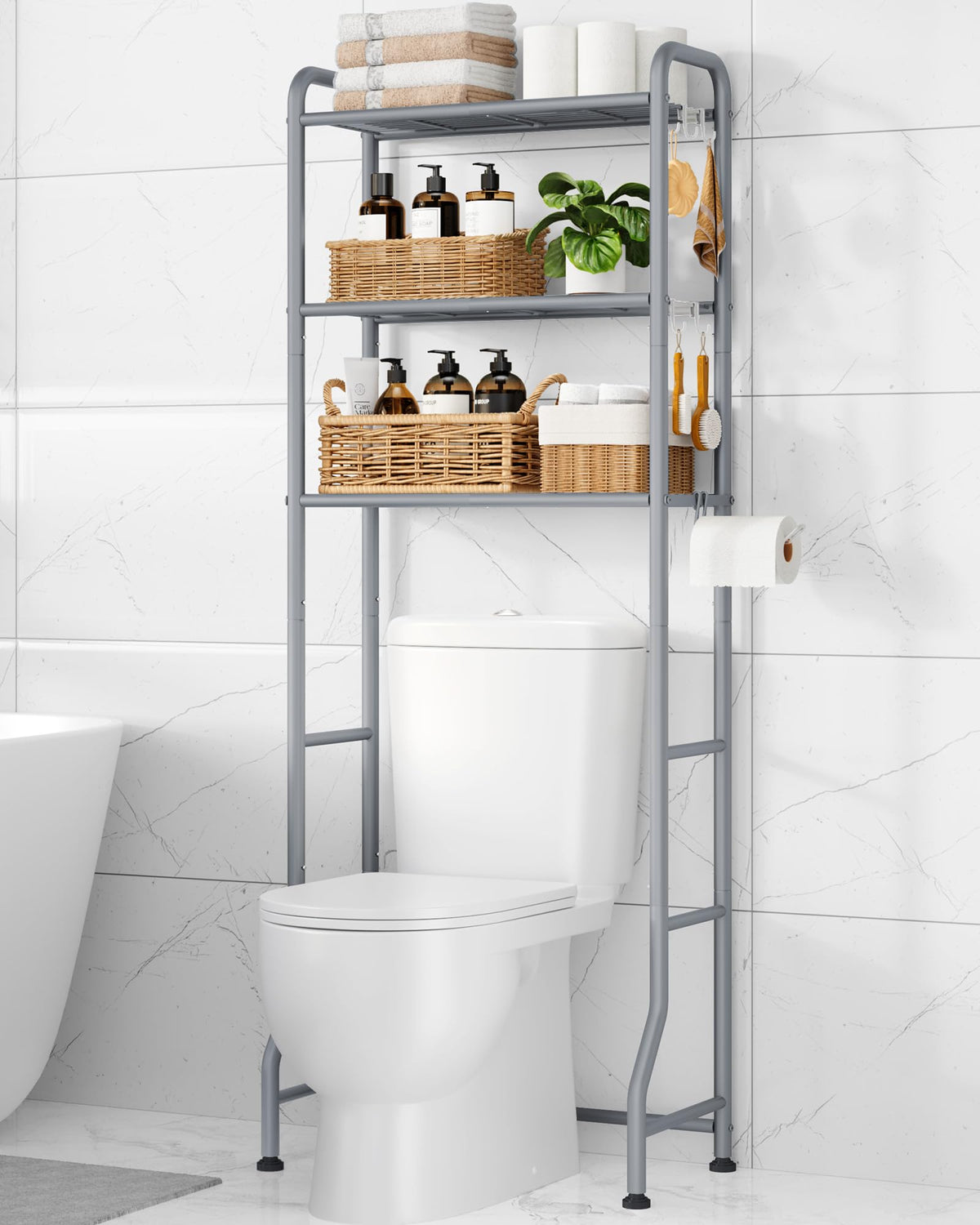 Kitsure Over Toilet Storage Rack, 63.2" H Space-Saving, Holder & Hooks