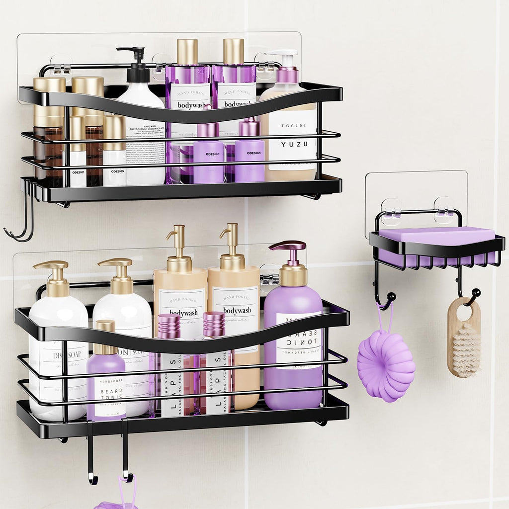 ODesign 3 Pack Adhesive Shower Caddy,Rustproof Shower Shelves Rack,Silver