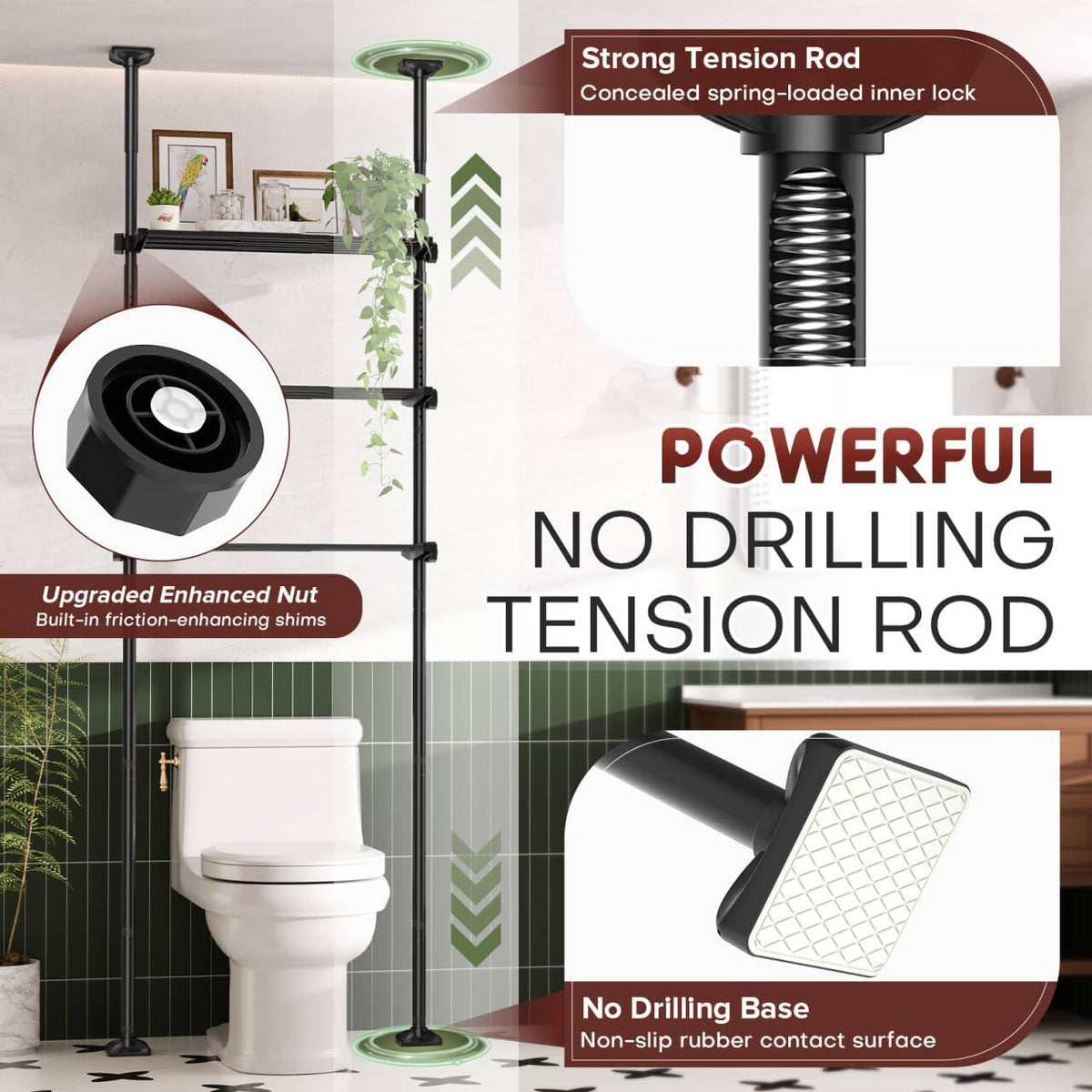 Goovilla Over The Toilet Storage Shelf, 64-124inch(H) 15-27inch(W), Black