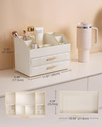 Lolalet 3-Layer PU Leather Makeup Organizer for Cosmetic Vanity -Beige