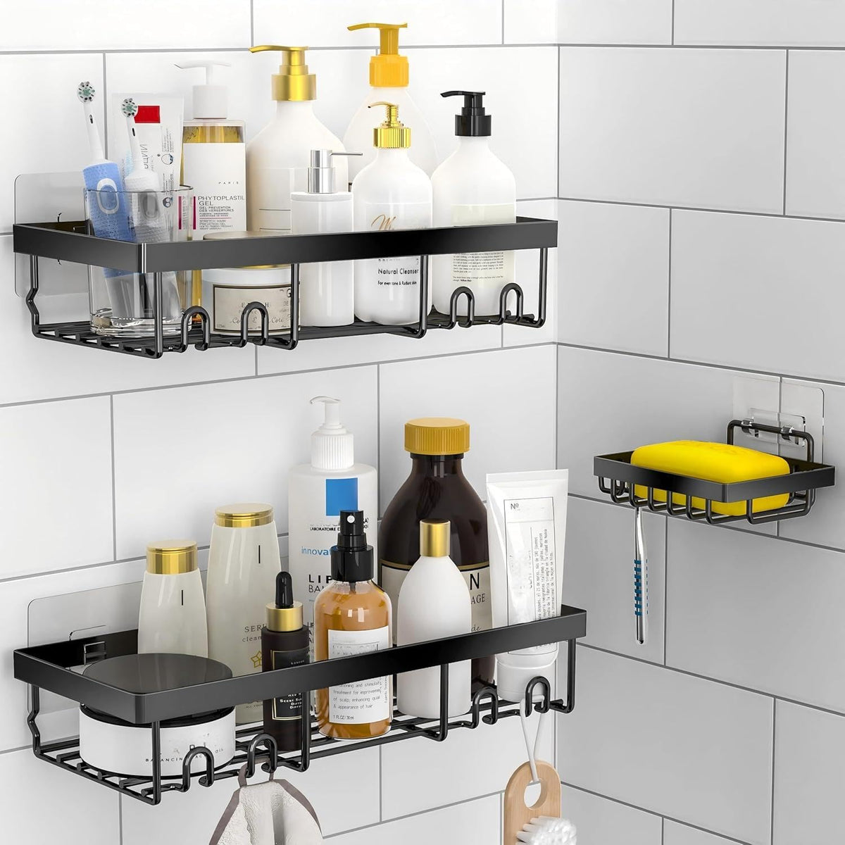Moforoco Adhesive Shower Caddy Organizer Shelves Rack - 5 Pack Corner Bathroom Storage Organization, Home & Kitchen Decor Inside RV Accessories, Hanging First Apartment Household Camper Essentials